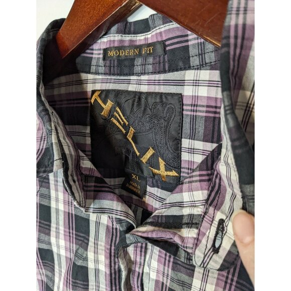 Helix Black Purple Plaid Long Adjustable Sleeve Button Down Shirt Men's Size XL - Picture 4 of 7